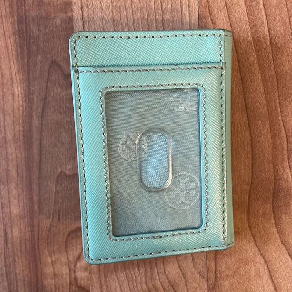 Tory Burch Light Blue Leather Card Wallet with Logo